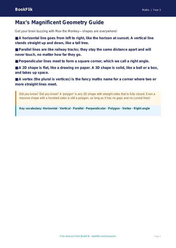 Free Geometry Poster | Year 3 Core | BookFlik worksheet preview — Maths Geometry