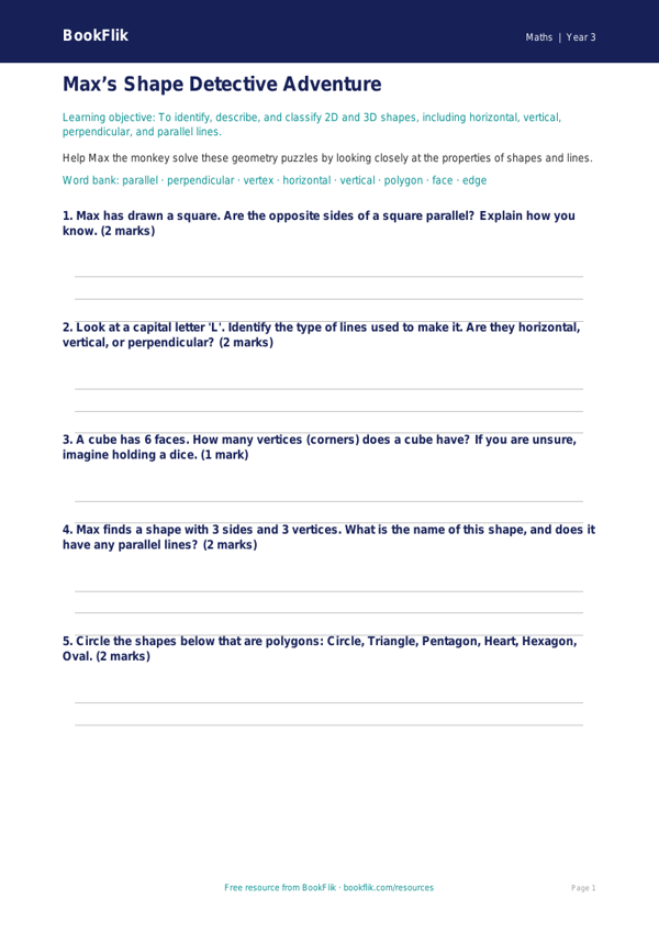 Free Geometry Worksheet | Year 3 Core | BookFlik worksheet preview — Maths Geometry