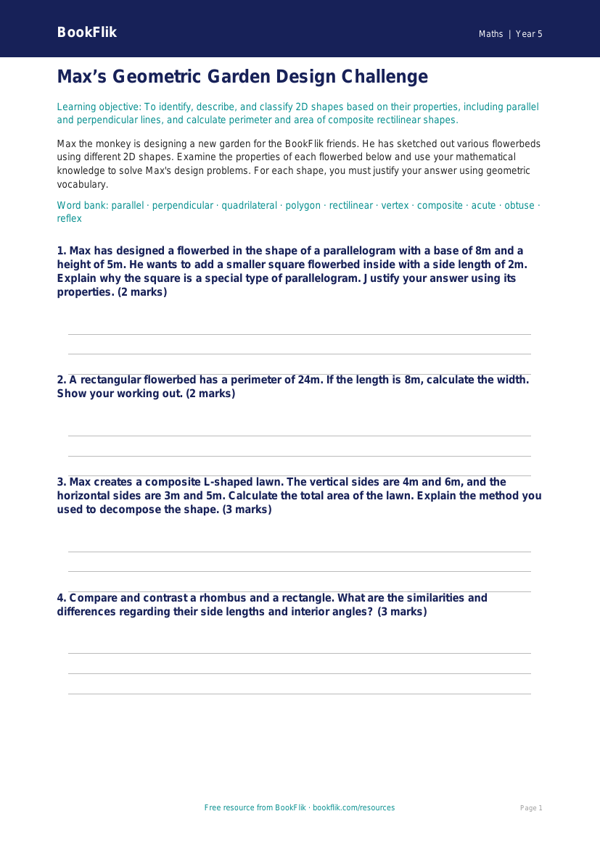 Free Geometry Activity Sheet | Year 5 Greater Depth | BookFlik worksheet preview — Maths Geometry
