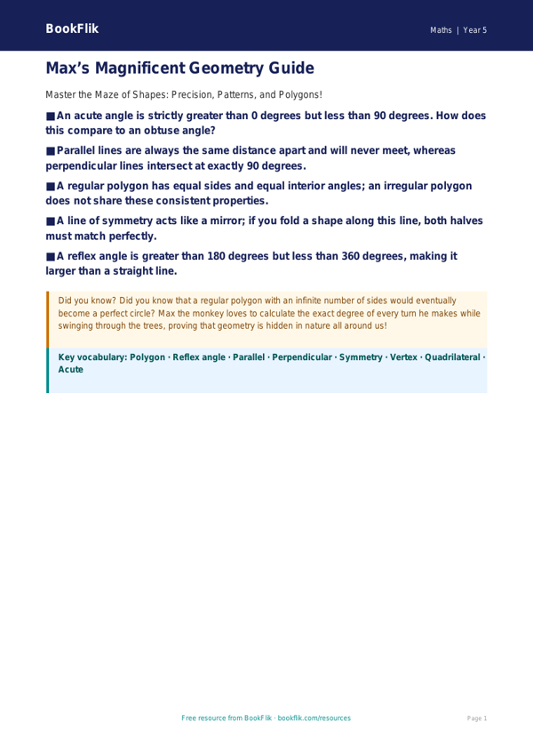 Free Geometry Poster | Year 5 Greater Depth | BookFlik worksheet preview — Maths Geometry