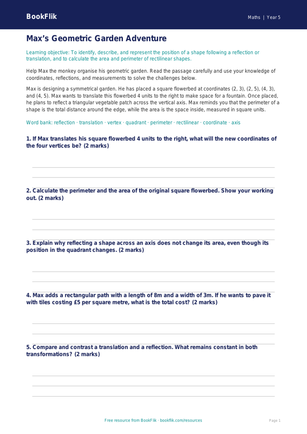 Free Geometry Track Sheet | Year 5 Greater Depth | BookFlik worksheet preview — Maths Geometry