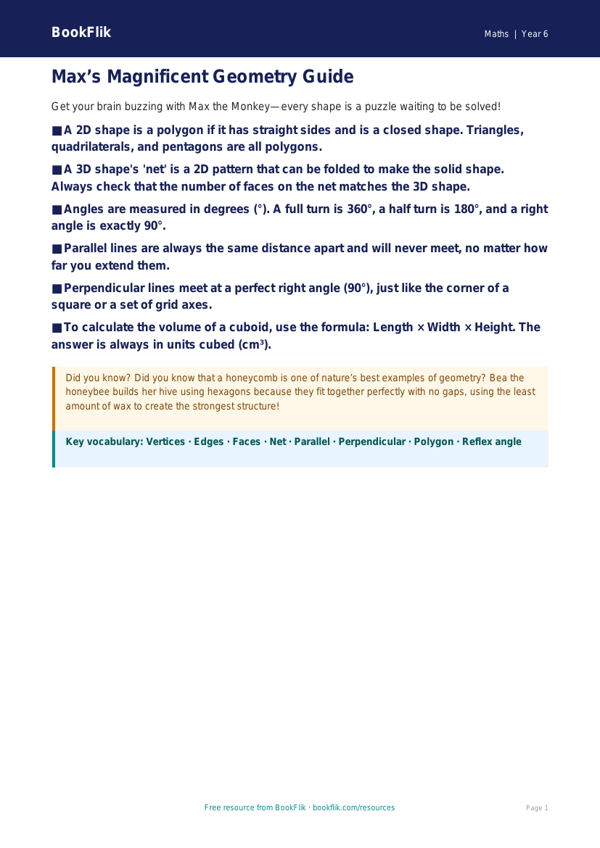 Free Geometry Poster | Year 6 Core | BookFlik worksheet preview — Maths Geometry
