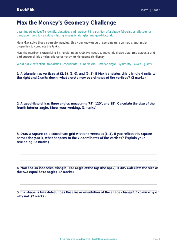 Free Geometry Worksheet | Year 6 Core | BookFlik worksheet preview — Maths Geometry