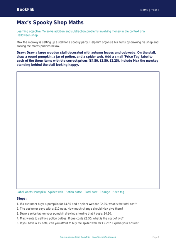 Free Halloween Maths Drawing Sheet | Year 3 Core | BookFlik worksheet preview — Maths Halloween Maths