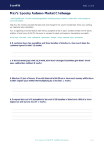 Free Halloween Maths Worksheet | Year 5 Greater Depth | BookFlik