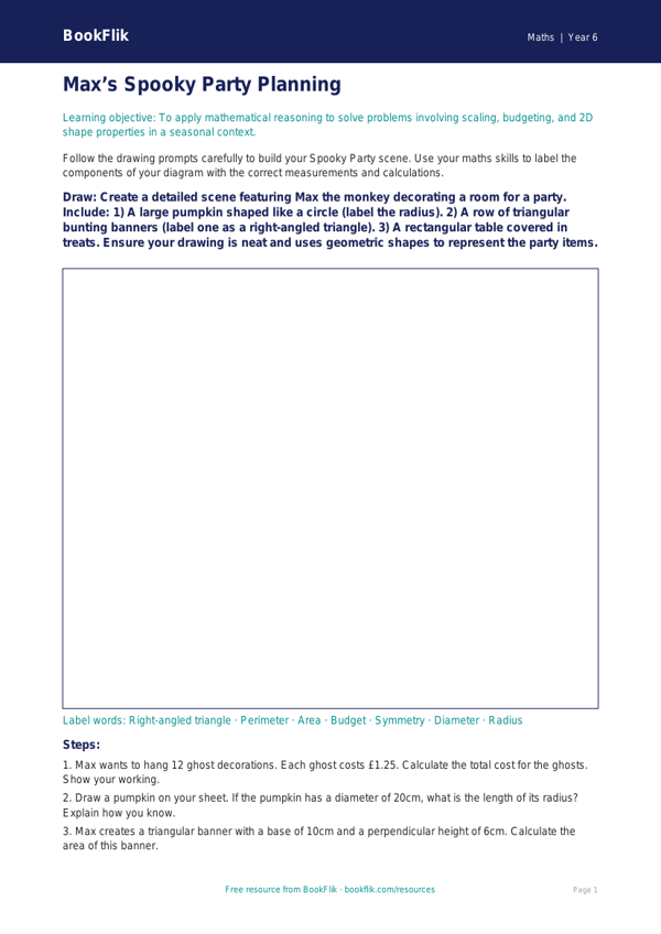 Free Halloween Maths Drawing Sheet | Year 6 Core | BookFlik worksheet preview — Maths Halloween Maths