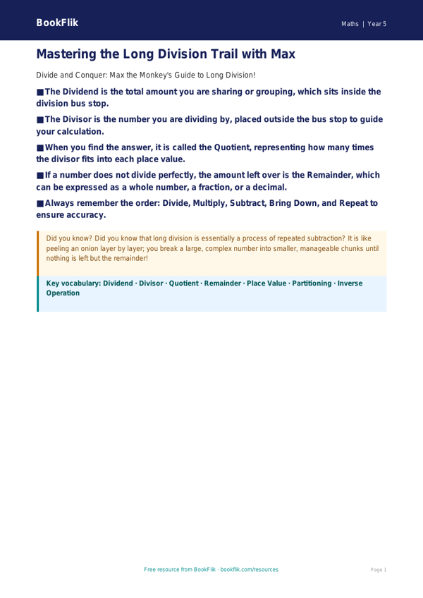 Free Long Division Poster | Year 5 Greater Depth | BookFlik worksheet preview — Maths Long Division