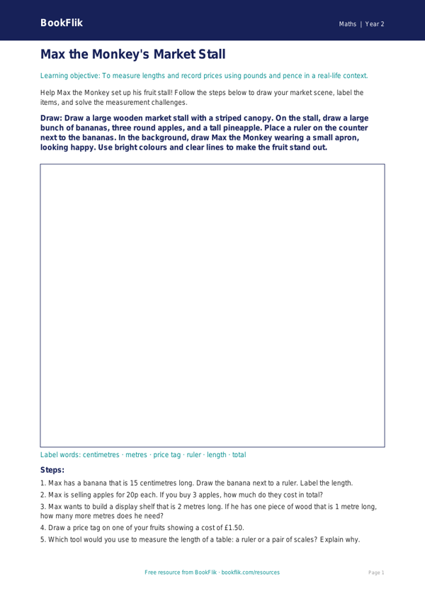 Free Measurement Drawing Sheet | Year 2 Core | BookFlik worksheet preview — Maths Measurement