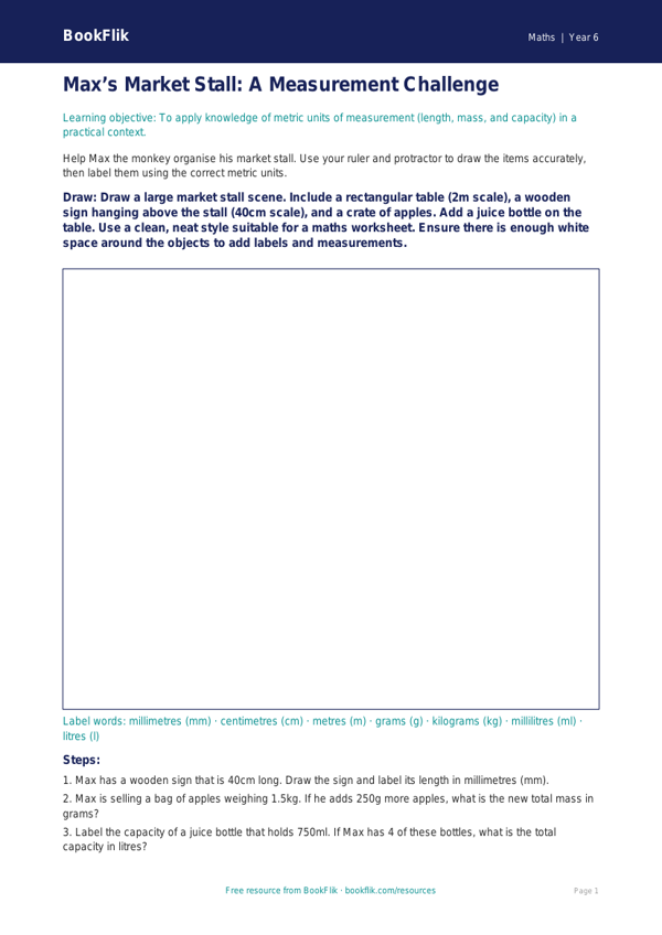 Free Measurement Drawing Sheet | Year 6 Core | BookFlik worksheet preview — Maths Measurement