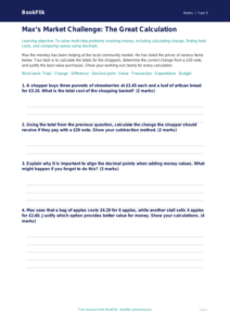 Free Money Activity Sheet | Year 5 Greater Depth | BookFlik