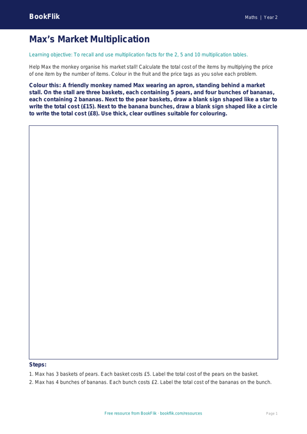Free Multiplication Colouring Page | Year 2 Core | BookFlik worksheet preview — Maths Multiplication