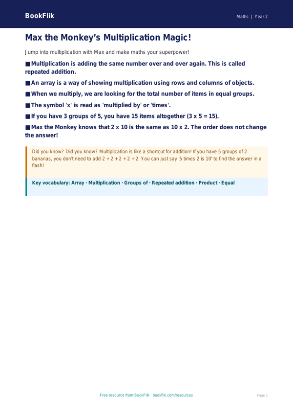 Free Multiplication Poster | Year 2 Core | BookFlik worksheet preview — Maths Multiplication