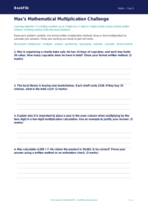 Free Multiplication Worksheet | Year 5 Greater Depth | BookFlik