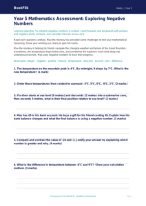 Free Negative Numbers Assessment | Year 5 Greater Depth | BookFlik