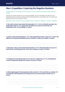 Free Negative Numbers Worksheet | Year 5 Greater Depth | BookFlik