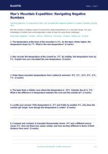 Free Negative Numbers Worksheet | Year 5 Greater Depth | BookFlik