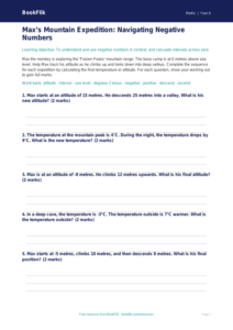 Free Negative Numbers Activity Sheet | Year 6 Core | BookFlik