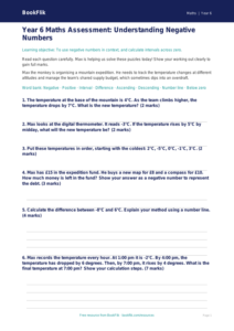 Free Negative Numbers Assessment | Year 6 Core | BookFlik