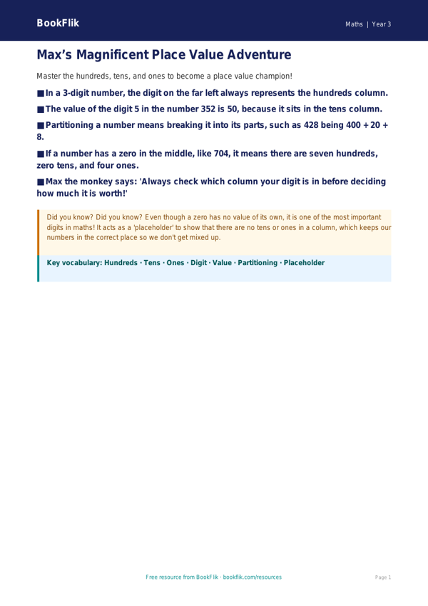 Free Place Value Poster | Year 3 Core | BookFlik worksheet preview — Maths Place Value