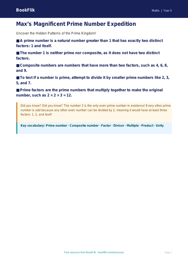 Free Prime Numbers Poster | Year 5 Greater Depth | BookFlik worksheet preview — Maths Prime Numbers