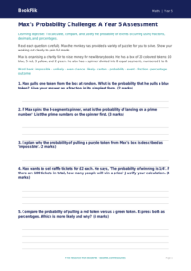 Free Probability Assessment | Year 5 Greater Depth | BookFlik