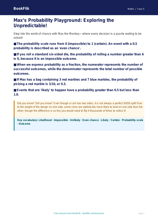 Free Probability Poster | Year 5 Greater Depth | BookFlik worksheet preview — Maths Probability