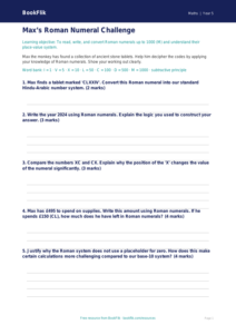 Free Roman Numerals Worksheet | Year 5 Greater Depth | BookFlik