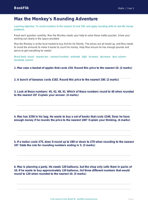 Free Rounding Assessment | Year 3 Core | BookFlik worksheet preview — Maths Rounding