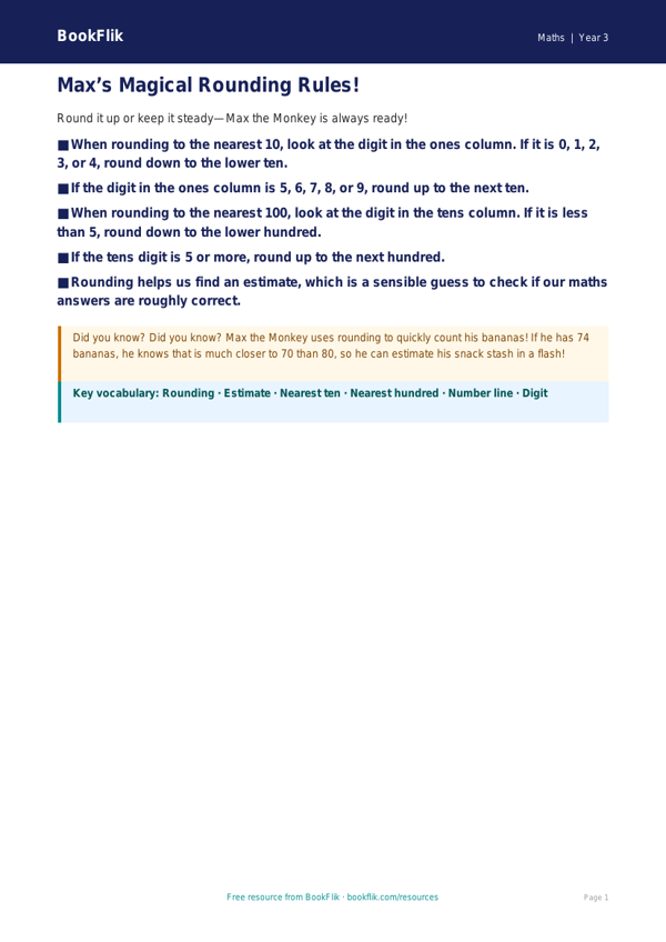 Free Rounding Poster | Year 3 Core | BookFlik worksheet preview — Maths Rounding