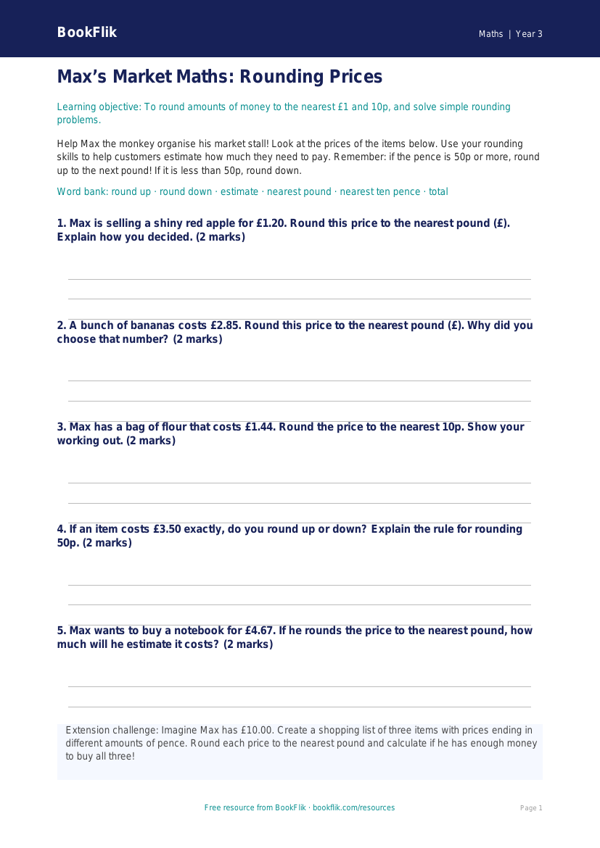 Free Rounding Template | Year 3 Core | BookFlik worksheet preview — Maths Rounding