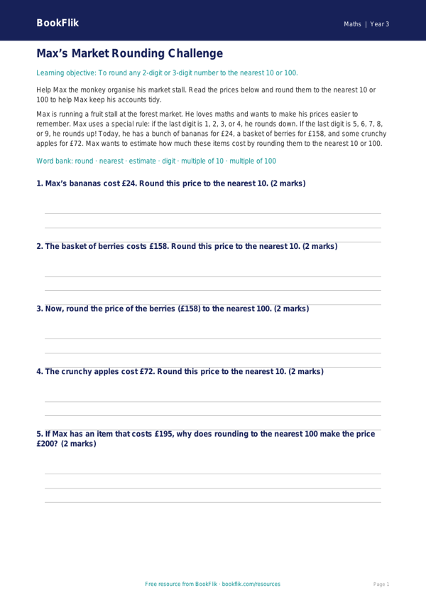 Free Rounding Track Sheet | Year 3 Core | BookFlik worksheet preview — Maths Rounding