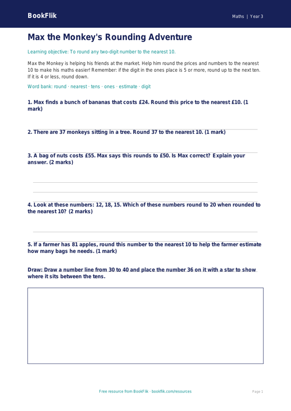 Free Rounding Worksheet | Year 3 Core | BookFlik worksheet preview — Maths Rounding