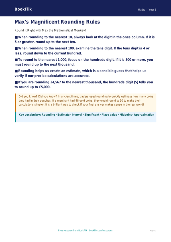 Free Rounding Poster | Year 5 Greater Depth | BookFlik worksheet preview — Maths Rounding