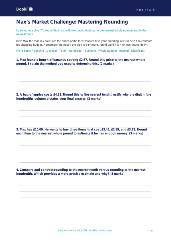 Free Rounding Template | Year 5 Greater Depth | BookFlik worksheet preview — Maths Rounding