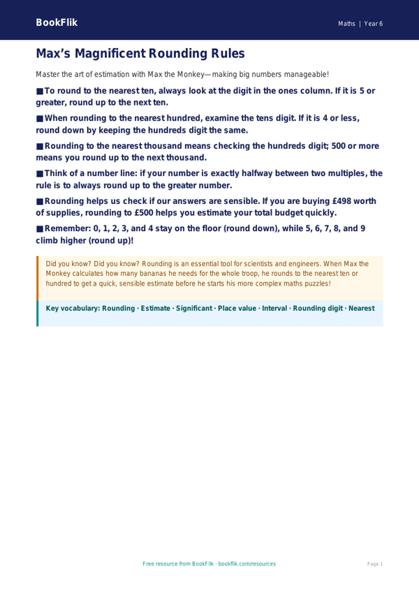 Free Rounding Poster | Year 6 Core | BookFlik worksheet preview — Maths Rounding
