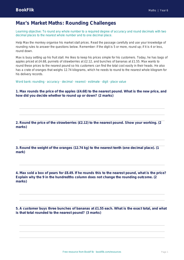 Free Rounding Track Sheet | Year 6 Core | BookFlik worksheet preview — Maths Rounding