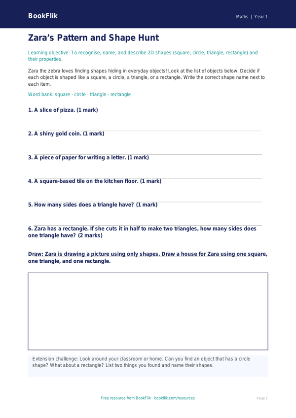 Free Shape Activity Sheet | Year 1 Core | BookFlik worksheet preview — Maths Shape