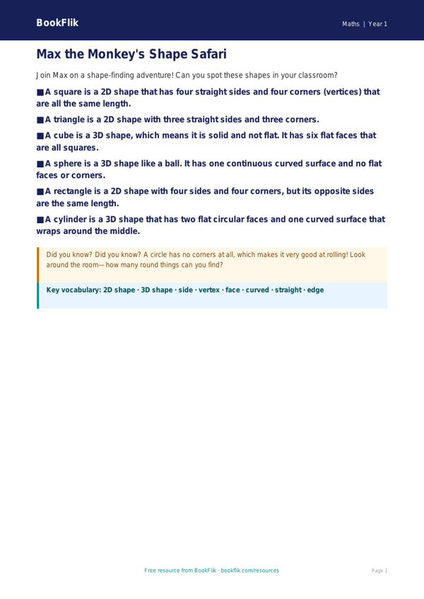 Free Shape Poster | Year 1 Core | BookFlik worksheet preview — Maths Shape