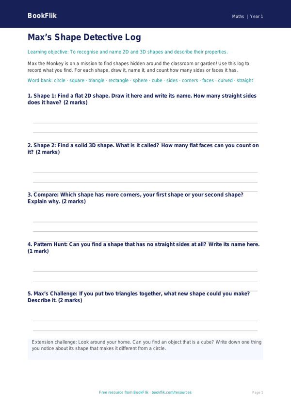 Free Shape Template | Year 1 Core | BookFlik worksheet preview — Maths Shape