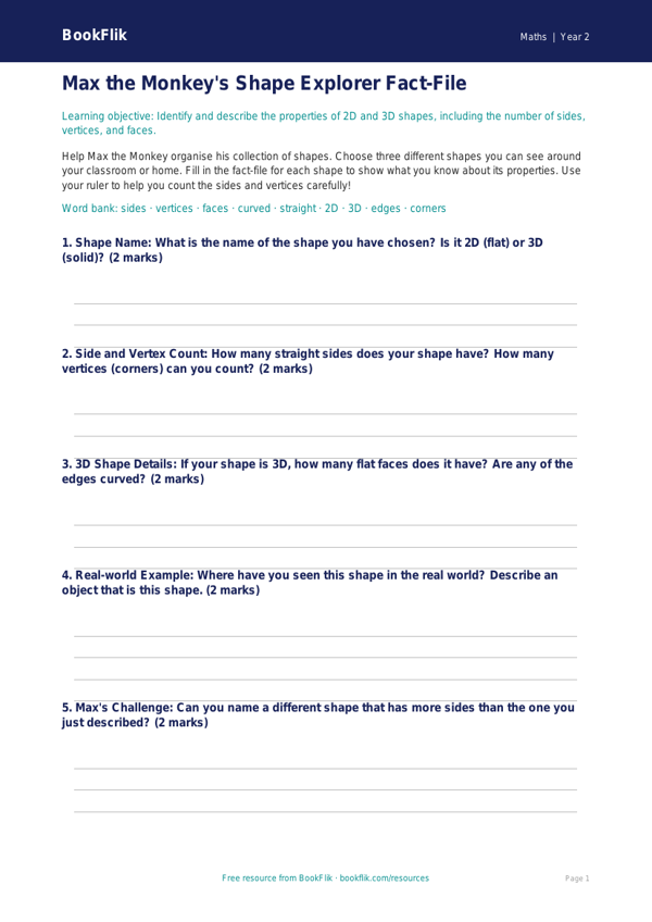 Free Shape Template | Year 2 Core | BookFlik worksheet preview — Maths Shape