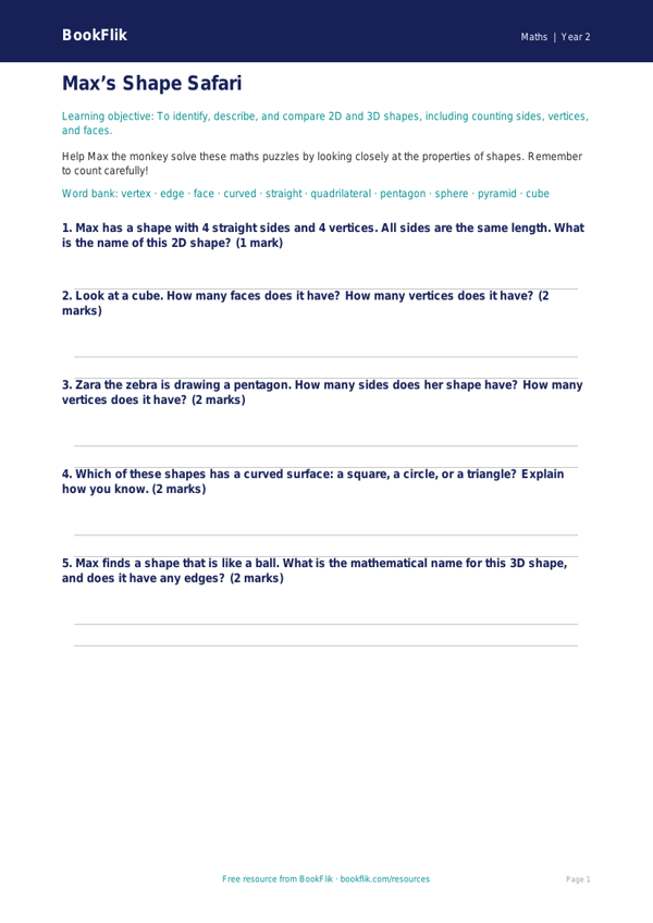 Free Shape Worksheet | Year 2 Core | BookFlik worksheet preview — Maths Shape