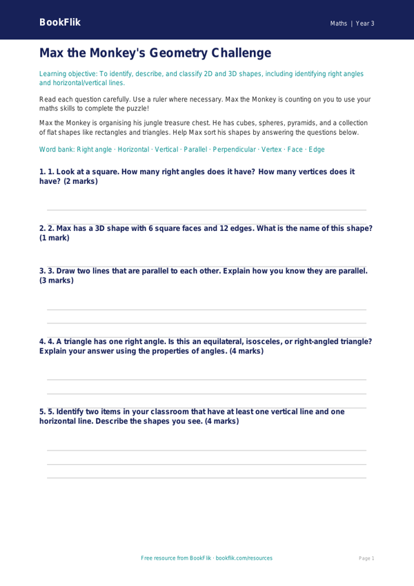 Free Shape Assessment | Year 3 Core | BookFlik worksheet preview — Maths Shape