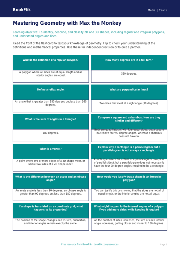 Free Shape Flashcards | Year 5 Greater Depth | BookFlik worksheet preview — Maths Shape