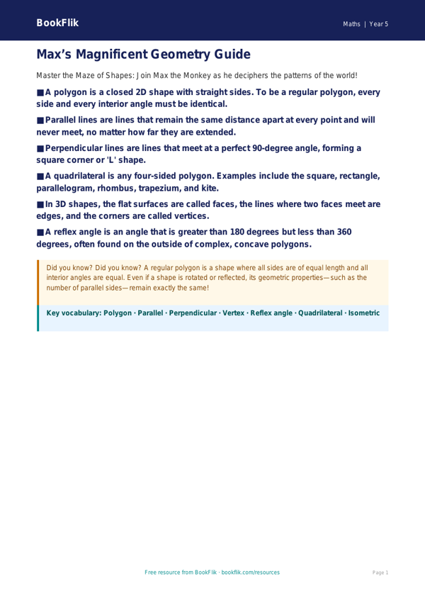 Free Shape Poster | Year 5 Greater Depth | BookFlik worksheet preview — Maths Shape