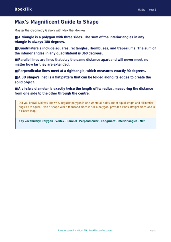 Free Shape Poster | Year 6 Core | BookFlik worksheet preview — Maths Shape