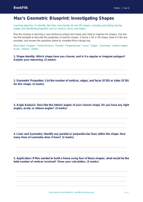 Free Shape Template | Year 6 Core | BookFlik worksheet preview — Maths Shape