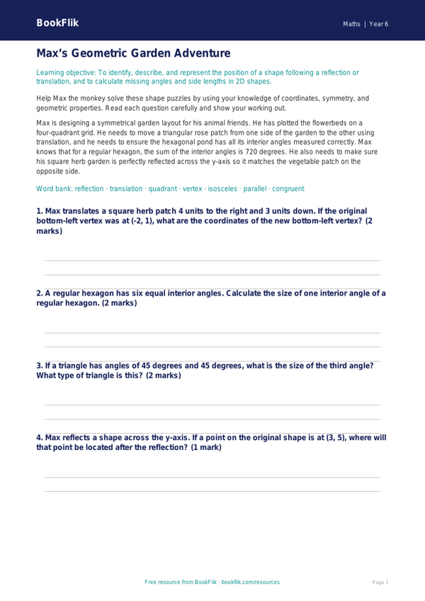 Free Shape Track Sheet | Year 6 Core | BookFlik worksheet preview — Maths Shape