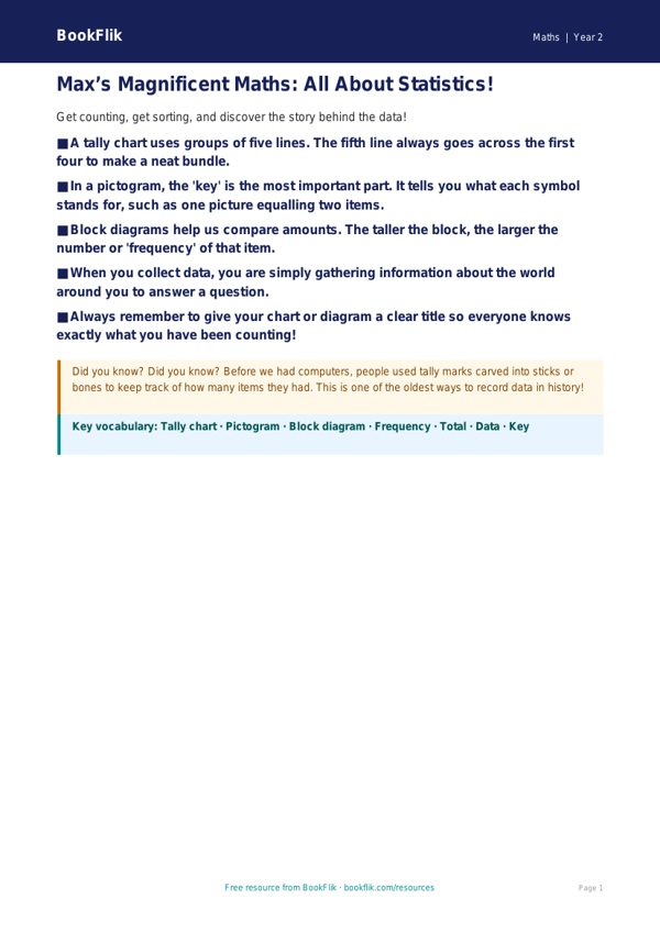 Free Statistics Poster | Year 2 Core | BookFlik worksheet preview — Maths Statistics