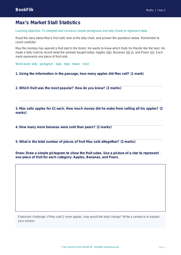 Free Statistics Track Sheet | Year 2 Core | BookFlik worksheet preview — Maths Statistics