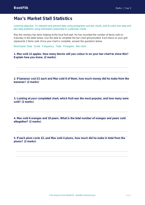 Free Statistics Activity Sheet | Year 3 Core | BookFlik worksheet preview — Maths Statistics
